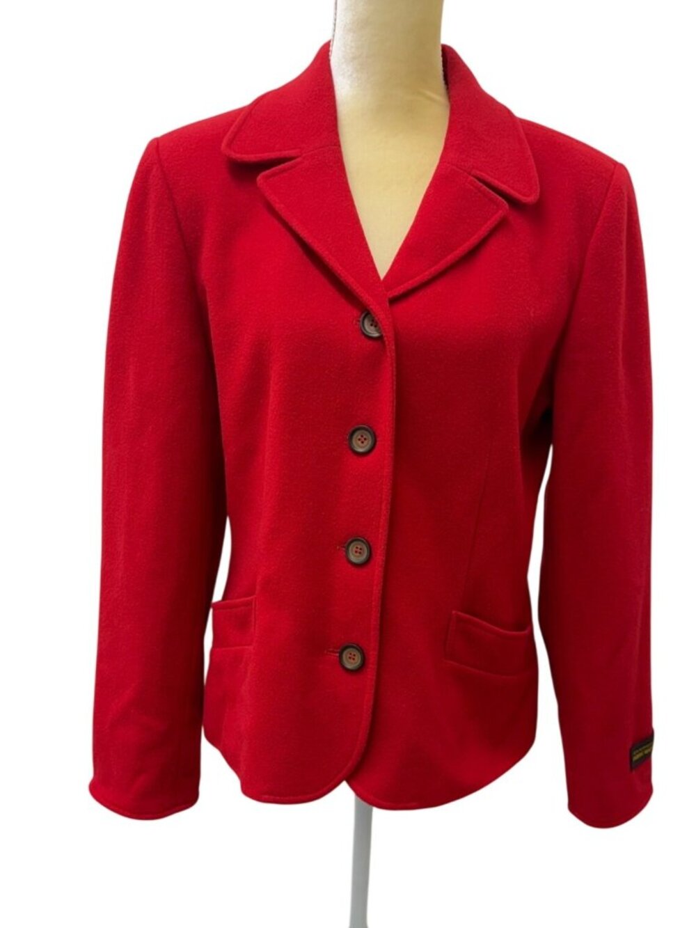 Laura Scott Vintage 80s Red Wool Cashmere Blazer Jacket Pockets Padded Shoulders